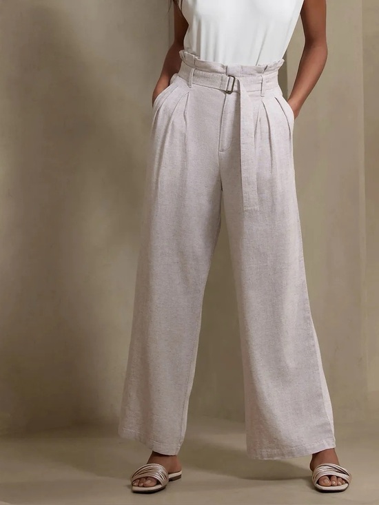 Banana Republic Pants - BANANA REPUBLIC Linen Blend Paperbag Wide Leg Pant High Rise Belt Size 10